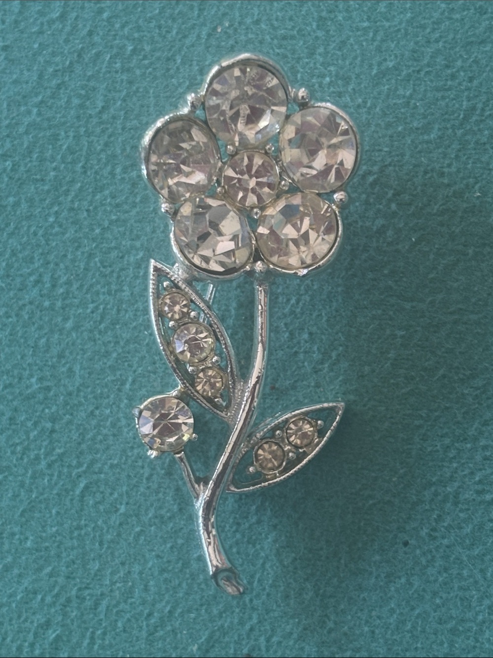 Large Silver Rhinestone Crystal Flower sparkly Brooch wedding jewelry